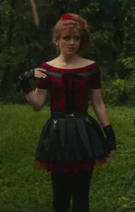 Lisa Frankenstein Kathryn Newton Red and Black Plaid Top